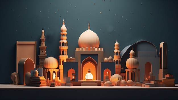 Photo gratuite représentation en 3d du palais arabe pour la célébration islamique du ramadan