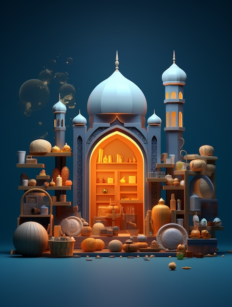 Photo gratuite représentation en 3d du palais arabe pour la célébration islamique du ramadan