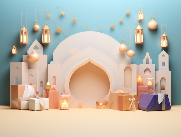 Photo gratuite représentation en 3d du palais arabe pour la célébration islamique du ramadan