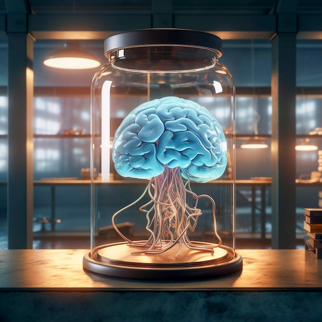 Représentation du cerveau humain dans un écran en verre transparent