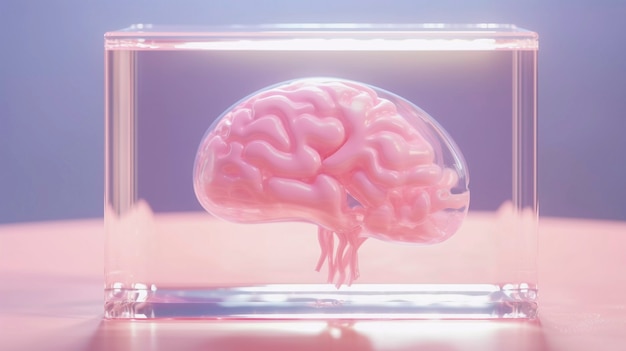 Photo gratuite représentation du cerveau humain dans un écran en verre transparent