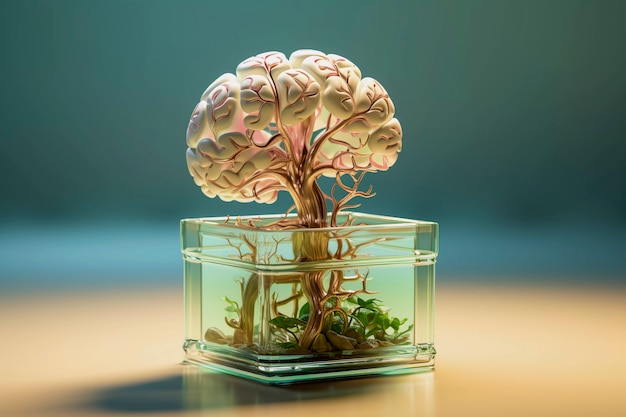 Photo gratuite représentation du cerveau humain sous forme de plante ou d'arbre en pot