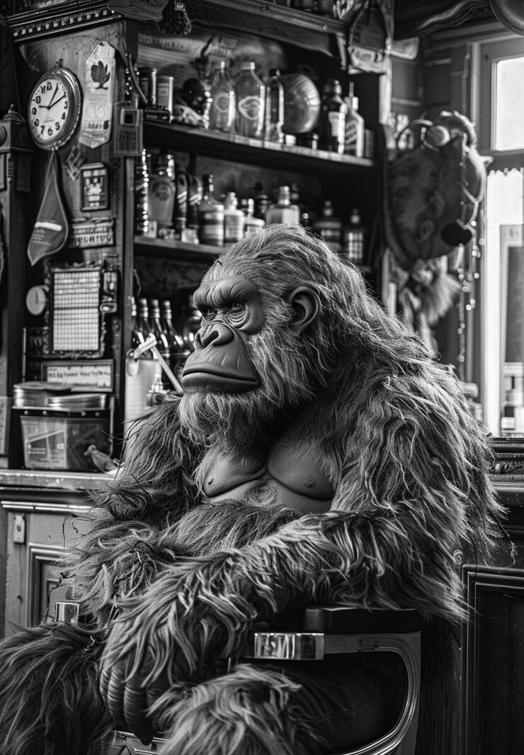 Photo gratuit représentation monochrome d'une bête poilue ou d'un sasquatch