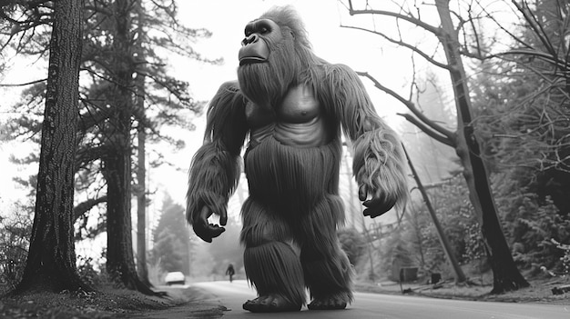 Représentation monochrome d'une bête poilue ou d'un sasquatch