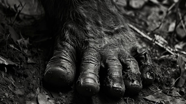 Photo gratuite représentation monochrome d'une bête poilue ou d'un sasquatch