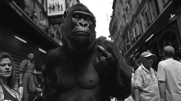 Représentation en noir et blanc d'une bête poilue Sasquatch