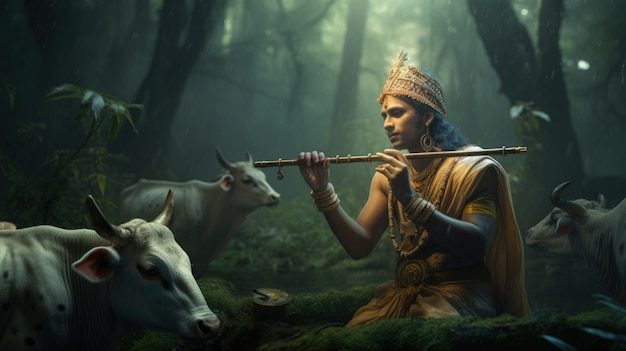 Représentation photoréaliste de la divinité Krishna