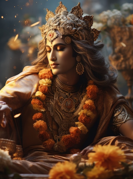 Représentation photoréaliste de la divinité Krishna