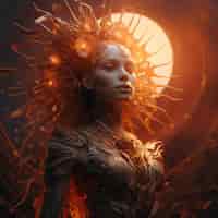 Photo gratuite représentation rayonnante de la déesse du soleil féminine habilitée