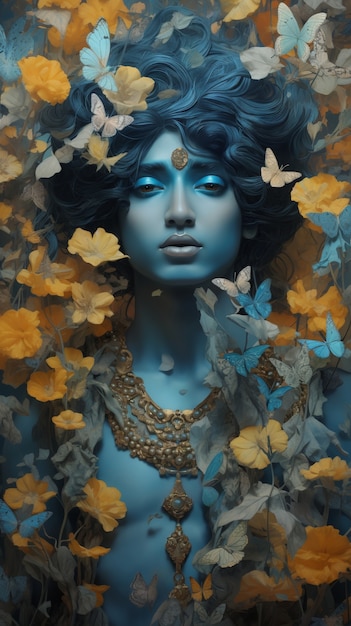 Photo gratuite représentation tridimensionnelle de krishna, la divinité hindoue et l'avatar