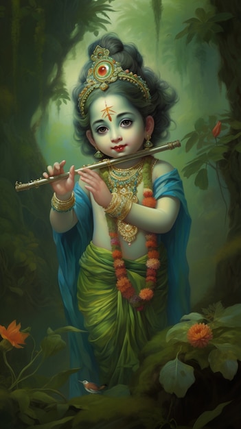 Représentation tridimensionnelle de Krishna, la divinité hindoue et l'avatar
