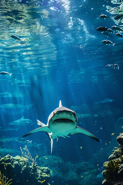 Photo gratuite un requin réaliste dans l'océan