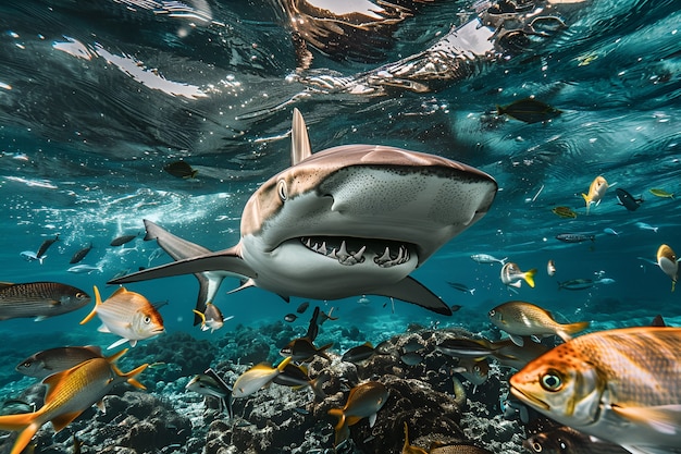 Photo gratuite un requin réaliste dans l'océan