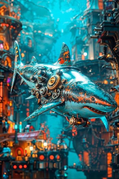 Photo gratuite un requin robot futuriste