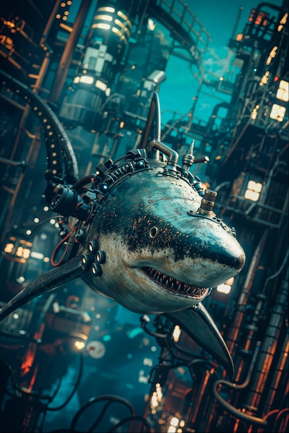 Photo gratuite un requin robot futuriste