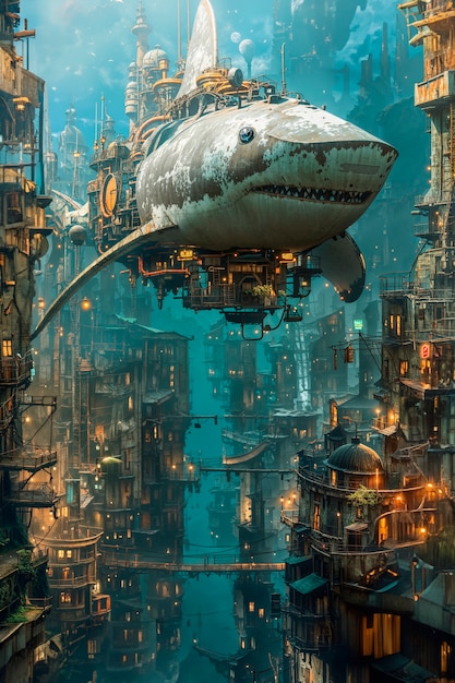 Photo gratuite un requin robot futuriste