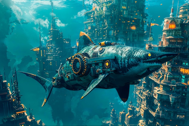 Photo gratuite un requin robot futuriste