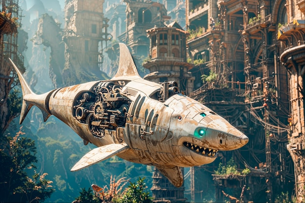 Photo gratuite un requin robot futuriste