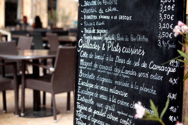 Restaurant à paris avec le menu