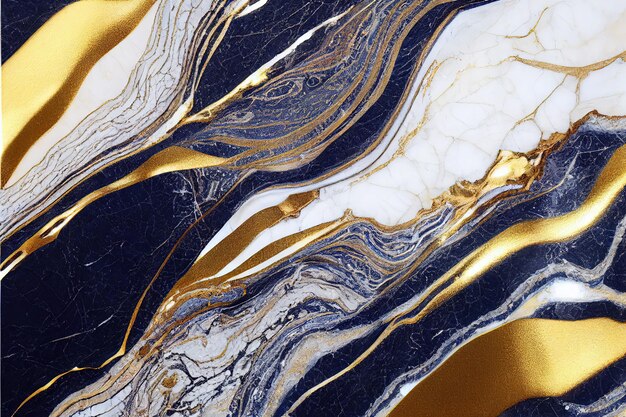 Résumé fond bleu foncé avec feuille d'or texture pierre artificielle fausse agate marbrée à la mode wa