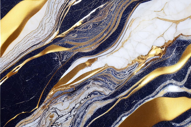 Résumé fond bleu foncé avec feuille d'or texture pierre artificielle fausse agate marbrée à la mode wa