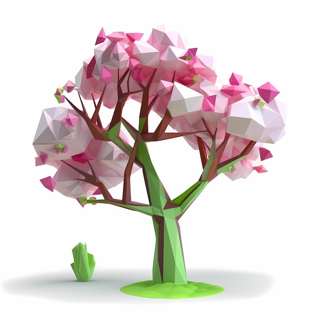 Résumé lowpoly3d arbre printemps saison sur fond blanc