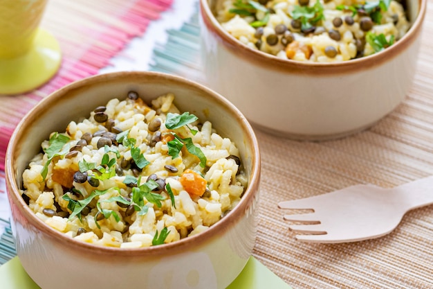 Risotto au potiron pour enfants, aux lentilles vertes