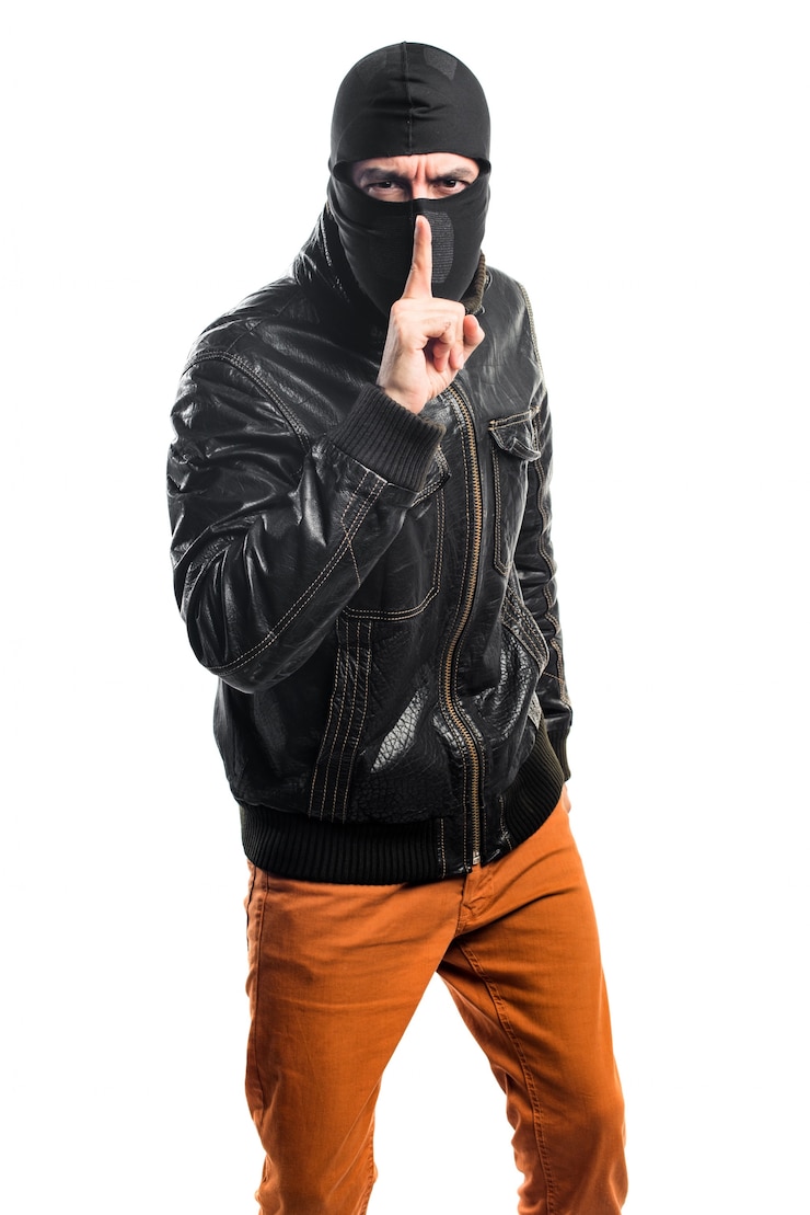 Photo gratuit robber faisant silence geste