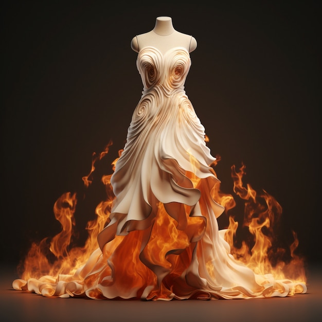 Photo gratuite une robe en 3d en feu avec des flammes