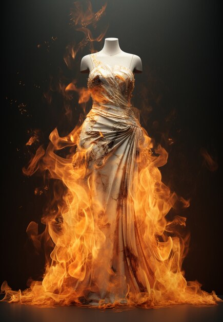 Une robe en 3D en feu avec des flammes