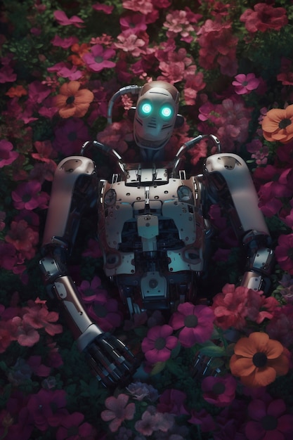 Robot anthropomorphe avec des fleurs