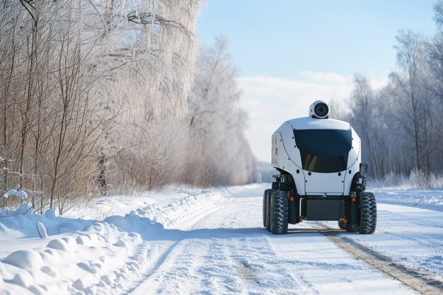 Un robot de livraison dans un environnement futuriste.