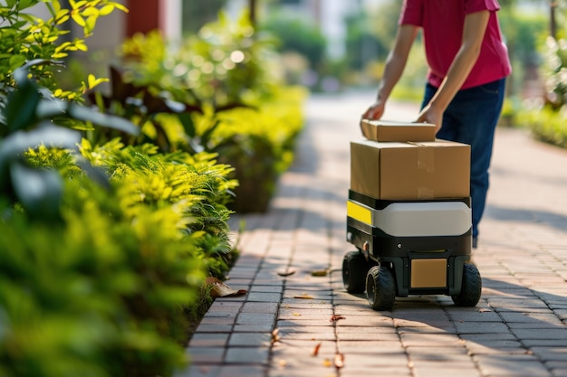 Photo gratuite robot de livraison dans un environnement futuriste