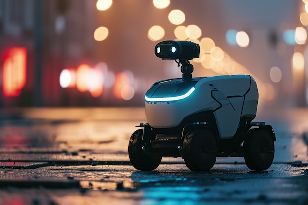 Photo gratuite un robot de livraison dans un environnement futuriste.