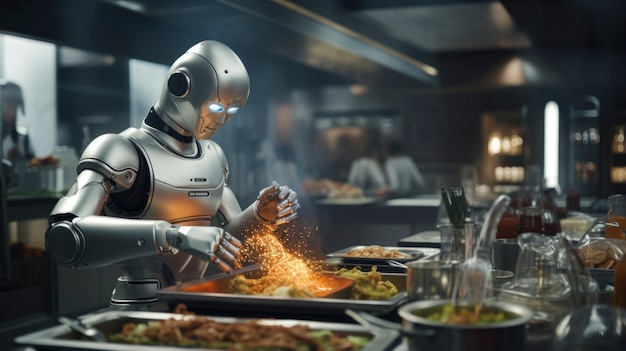 Photo gratuite un robot travaillant comme cuisinier à la place des humains