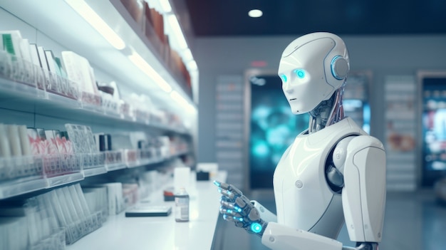 Photo gratuite un robot travaillant dans le domaine pharmaceutique à la place des humains