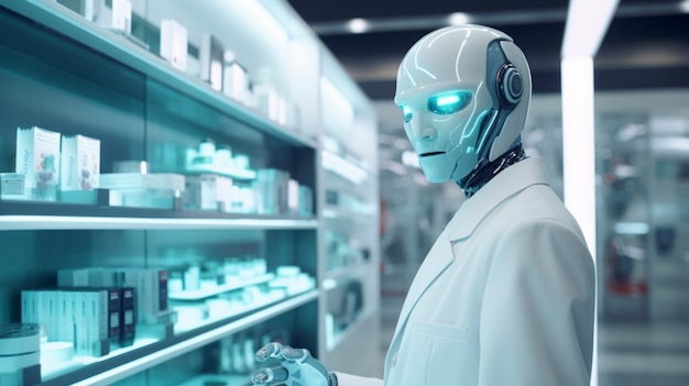 Photo gratuite un robot travaillant dans le domaine pharmaceutique à la place des humains