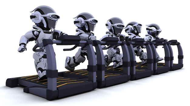 Photo gratuite robots exerçant sur tapis roulant