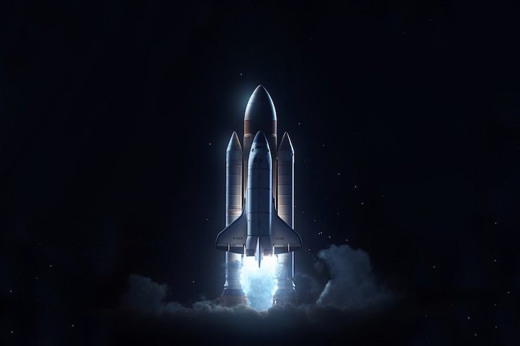 Photo gratuit rocket volant dans l&#39;espace