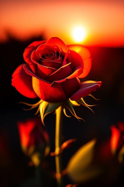 Photo gratuite une rose rouge au coucher du soleil