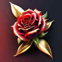 Photo gratuite une rose rouge avec des feuilles d'or et une rose rouge à gauche.