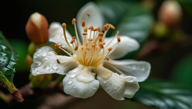 Rosée fraîche sur la beauté florale élégante à l'extérieur générée par l'IA