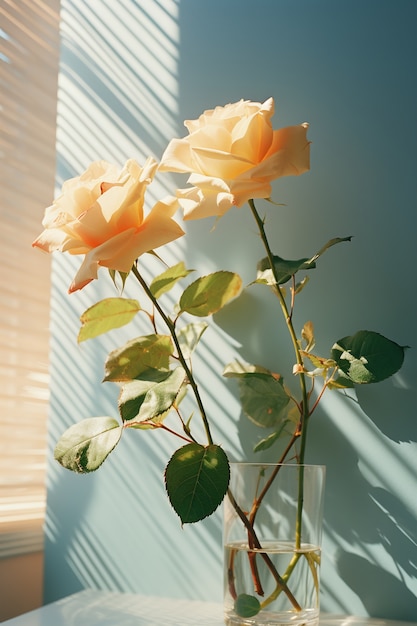 Photo gratuite roses délicates dans un vase près de la fenêtre