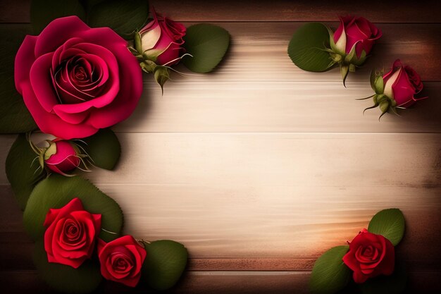 Roses rouges sur un fond en bois