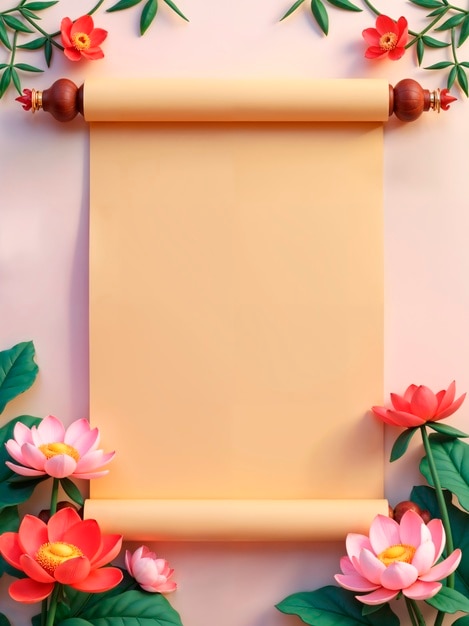 Photo gratuit rouleau orné de décorations florales et de fleurs de lotus