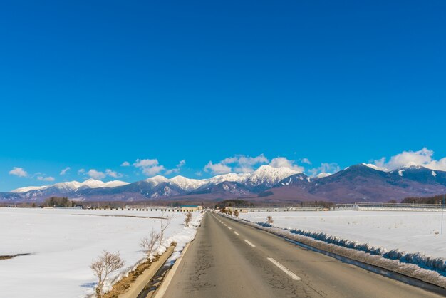 Route à la montagne d&#39;hiver (Japon)