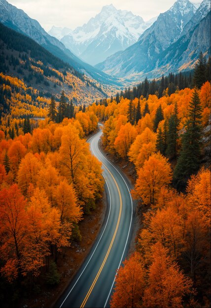 Route sinueuse de montagne à l'automne