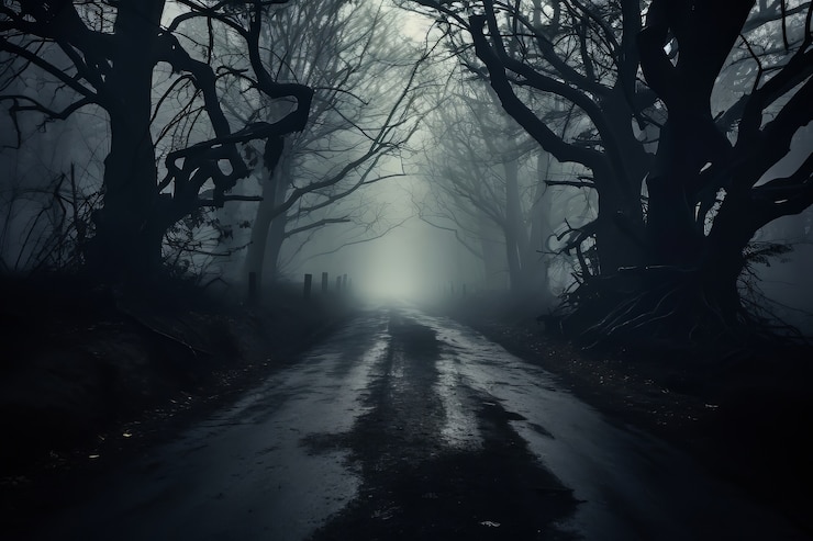 Photo gratuit route vide dans une atmosphère sombre