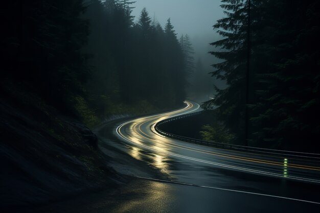 Route vide dans une atmosphère sombre