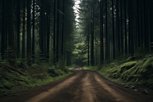 Route vide dans une atmosphère sombre